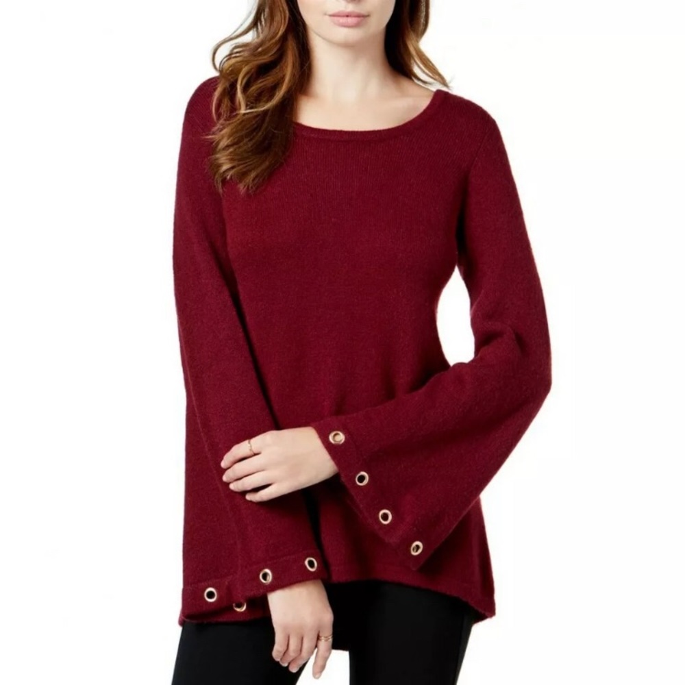 KENSIE BURGUNDY GROMMET BELL SLEEVE SCOOP NECK SWEATER SMALL NWT KENSIE MACYS